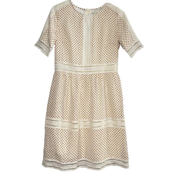 Roolee Dress Polka Dot Lace Trim Cottage Style Short Sleeve Back Zip White Small - Picture 2 of 5